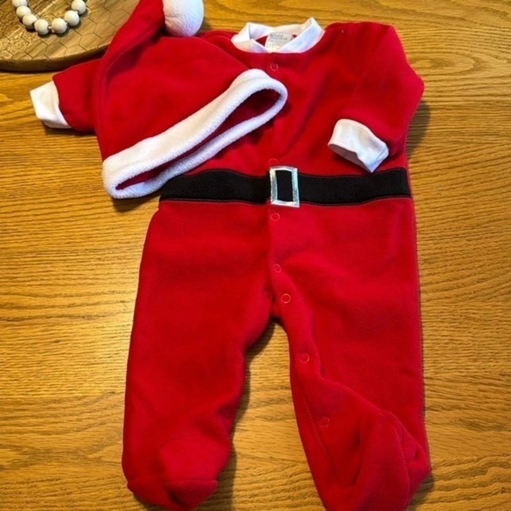 Christmas Baby Starters Santa suit & hat sleeper footie one piece size 3 months